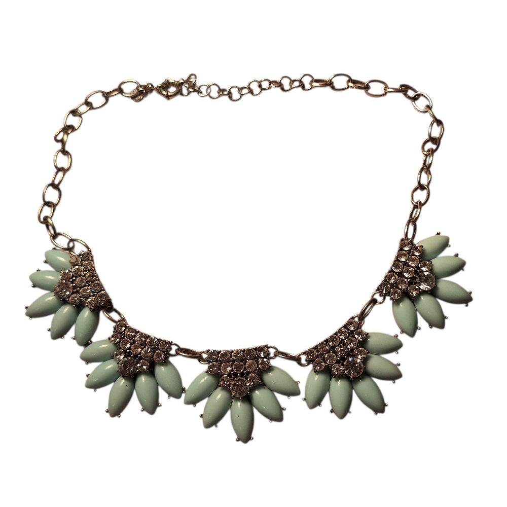 J. Crew Mint Green / Blue Floral Crystal Embellished Necklace